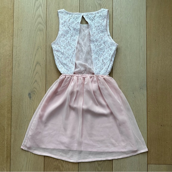 One & Only Floral Lace A-Line Pink & White Mini Dress w/Open Back - Picture 4 of 9